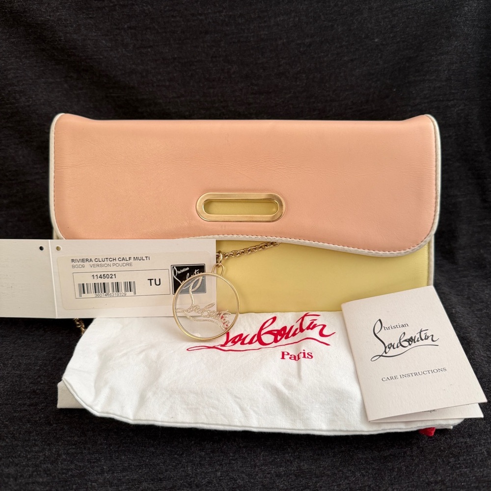 Louboutin Riviera Calf Leather Clutch to Shoulder Bag, Version Poudre - Picture 3 of 16